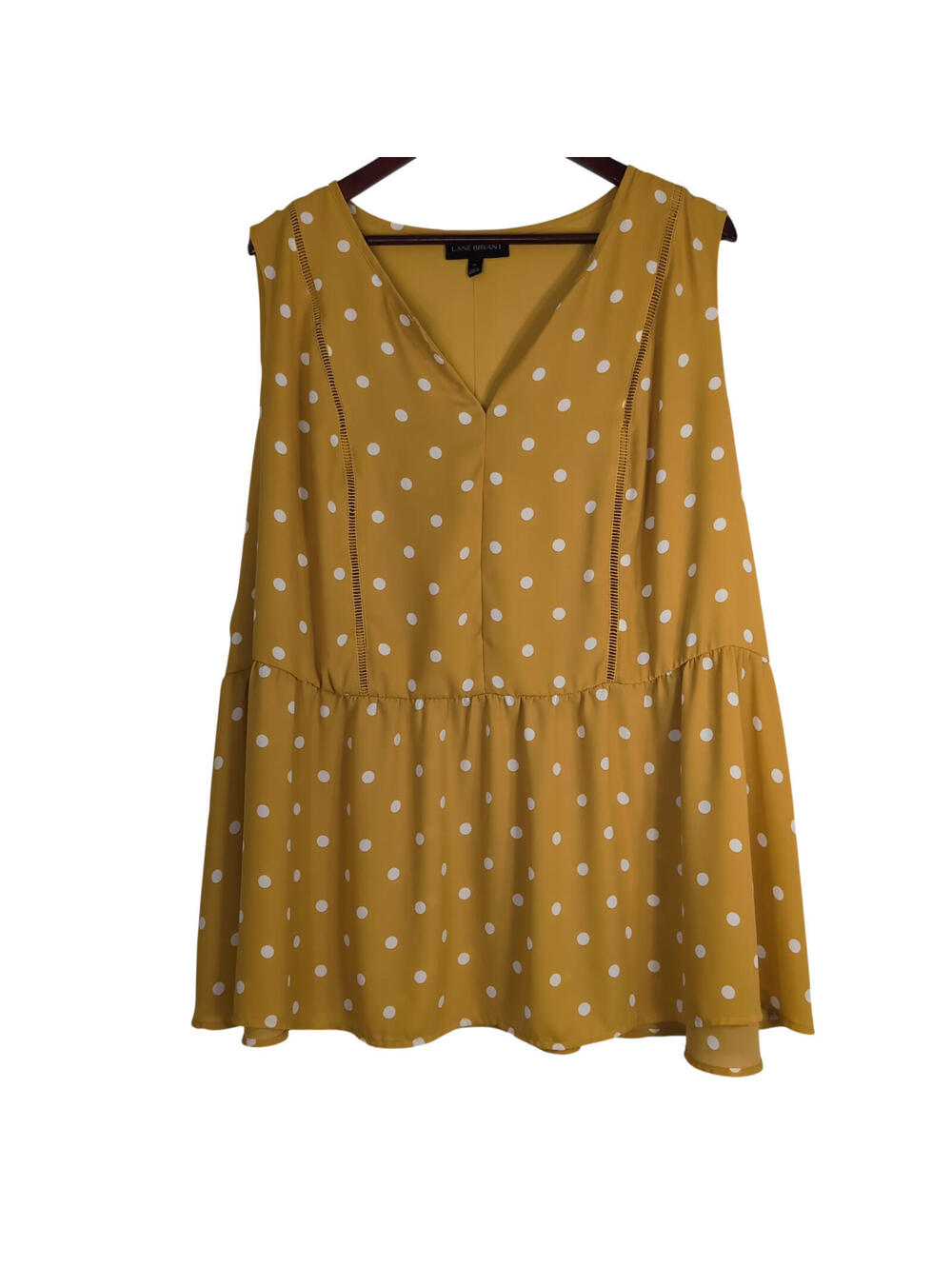 Lane Bryant Women Size 26 Mustard Yellow Polka Dot Sleeveless Peplum Blouse